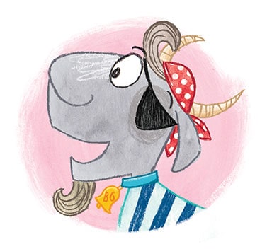 Billy Goat Gruff from Sky Private Eye and the Case of the Sparkly Slipper. By Jane Clarke &amp; illustrated by Loretta Schauer. ©Five Quills 2018