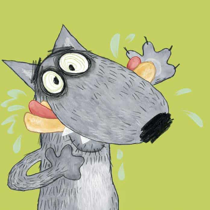 Reimagining Fairy Tales: Wolfie Eating A Hotdog. Sky Private Eye Series. Illustrated by Loretta Schauer. ©Five Quills